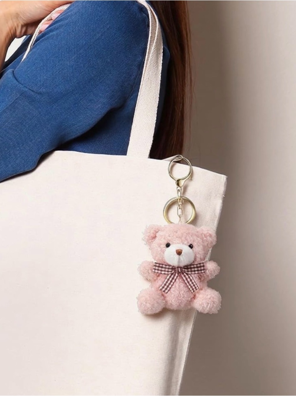 Pink Plush Teddy Bear Keychain Bag Charm - Picture 3 of 4